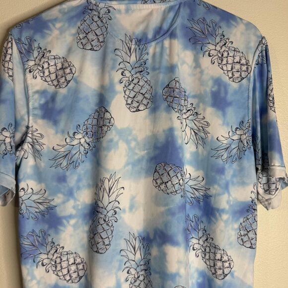 The Endless Summer Polo Shirt Mens Large Blue White Pineapple Print Stretch - Picture 9 of 9